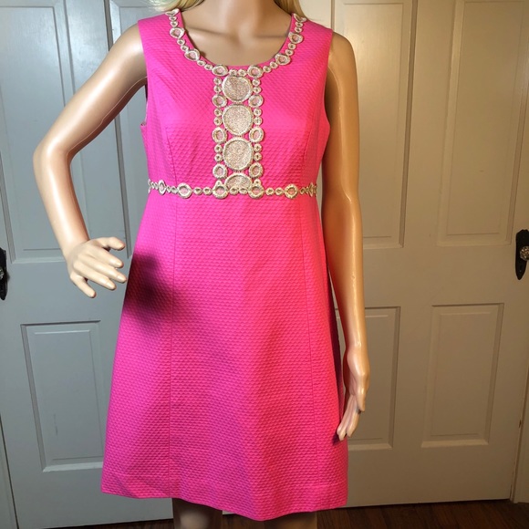 Lilly Pulitzer Pink Dress w Gold Embroidery Sz 6 - Picture 2 of 6
